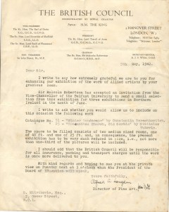 NAF 1-8-2-28 Letter from Allied Art Exhibition, British Council, 1942
